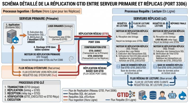 Schéma détaillé de la réplication GTID