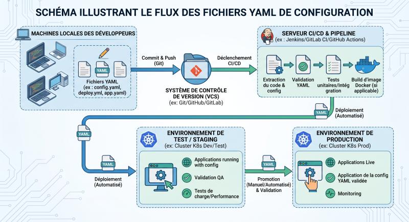 Schéma illustrant le flux des fichiers YAML de configuration 