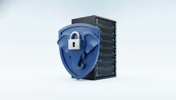 Bouclier bleu frappé d'un cadenas devant une baie de serveurs, symbolisant le correctif de sécurité PHP appliqué au serveur web